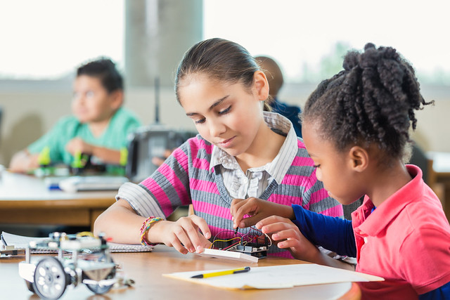 Girls making electronics