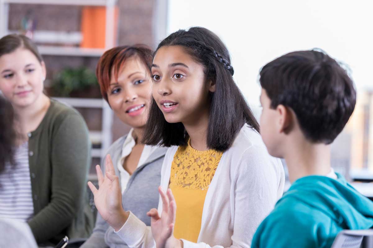 teenage group talking